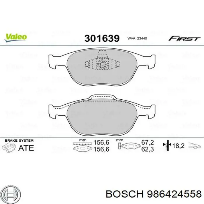 986424558 Bosch колодки тормозные передние дисковые