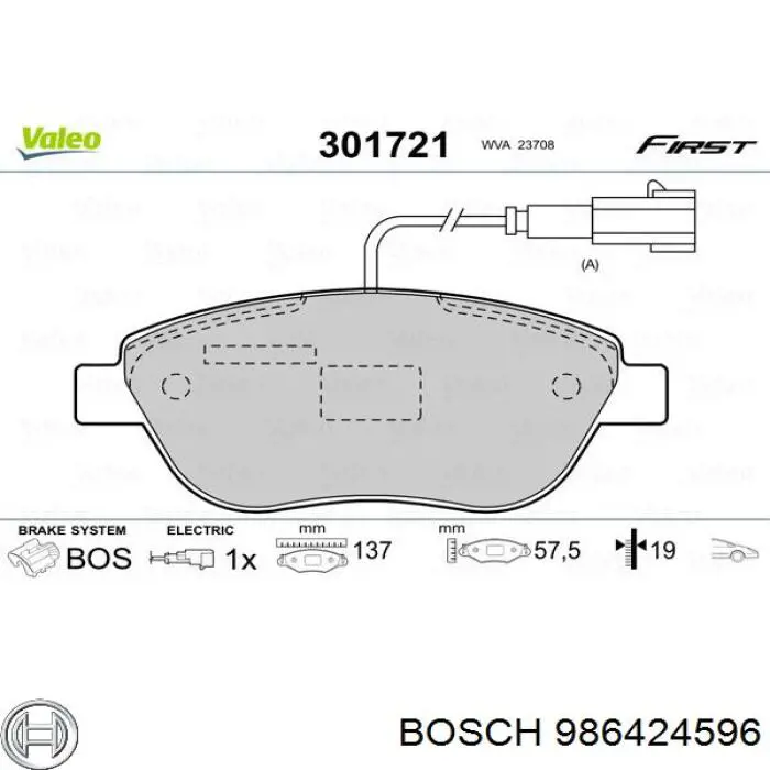 986424596 Bosch sapatas do freio dianteiras de disco