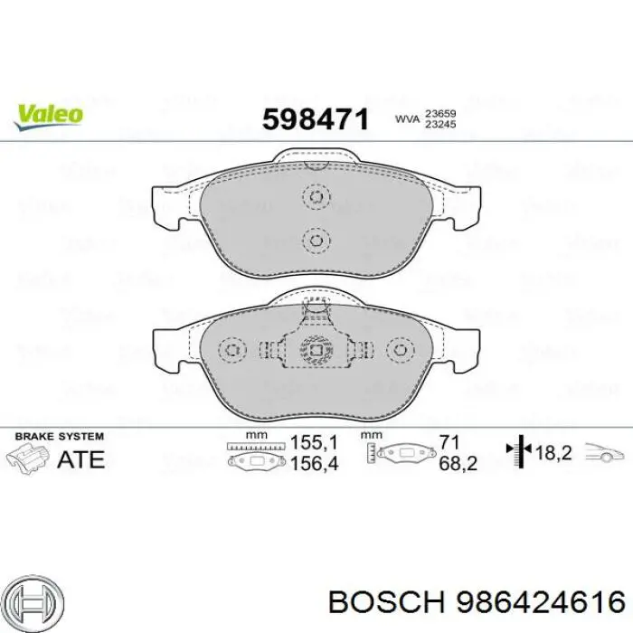 986424616 Bosch передние тормозные колодки
