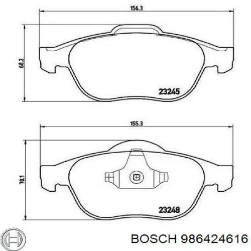 986424616 Bosch Колодки передние