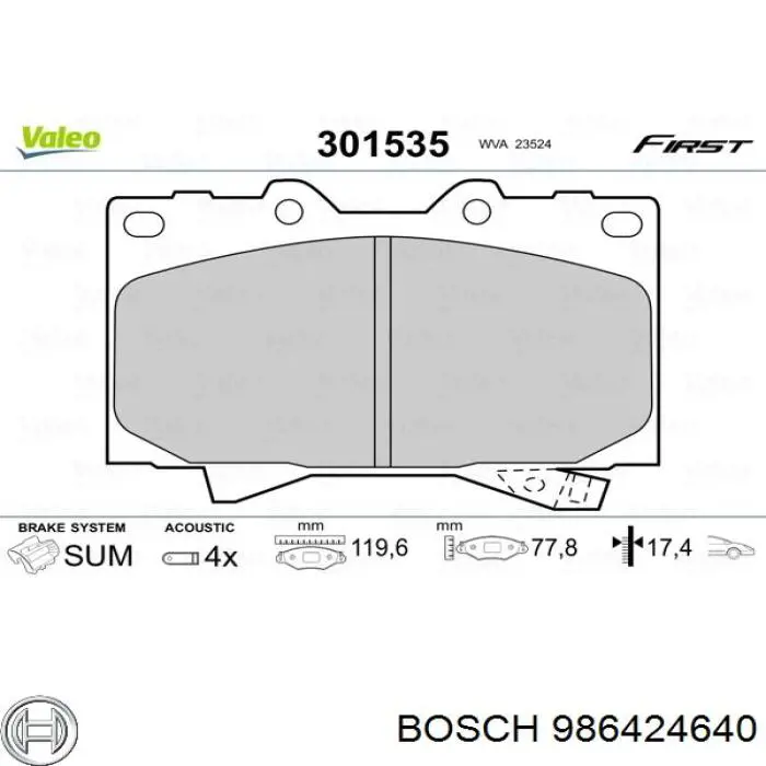 Купить 986424640 Bosch Колодки тормозные