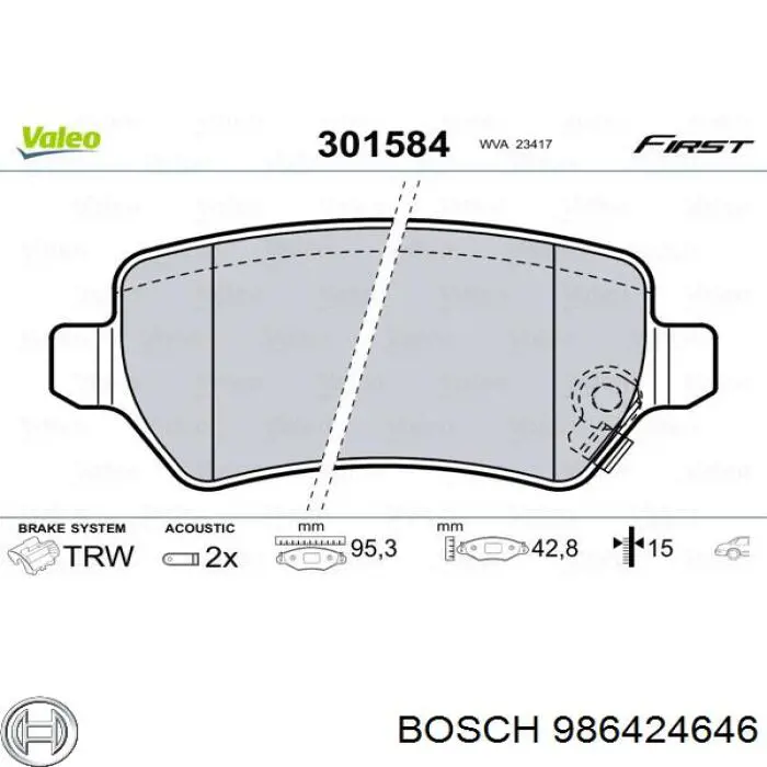 Купить 986424646 Bosch Колодки тормозные задние, дисковые