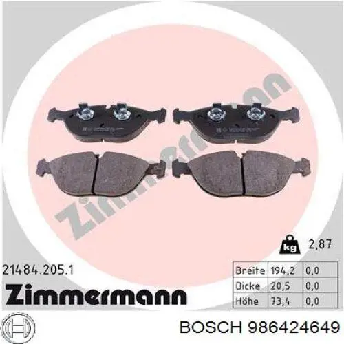 Купить 986424649 Bosch Колодки тормозные