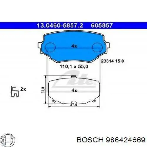 Купить 986424669 Bosch Колодки тормозные