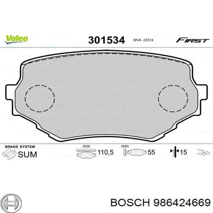 Передние тормозные колодки 986424669 Bosch