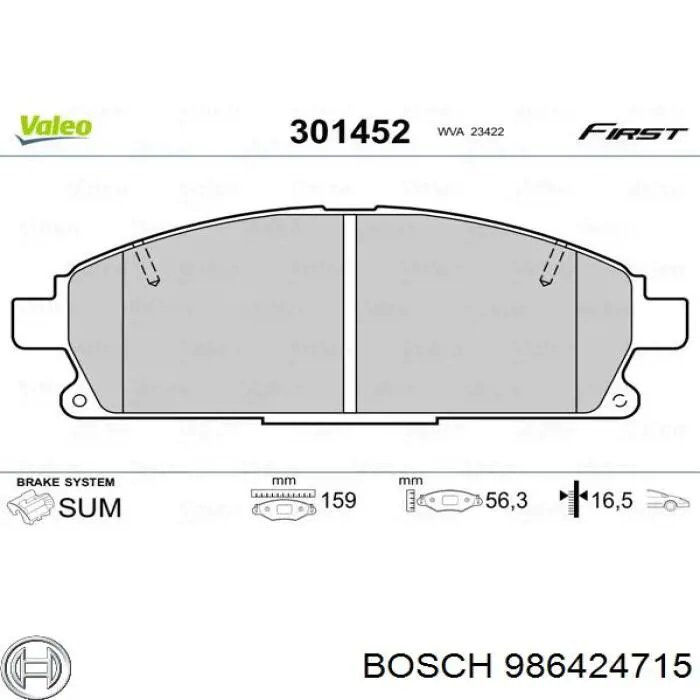 986424715 Bosch колодки тормозные передние дисковые