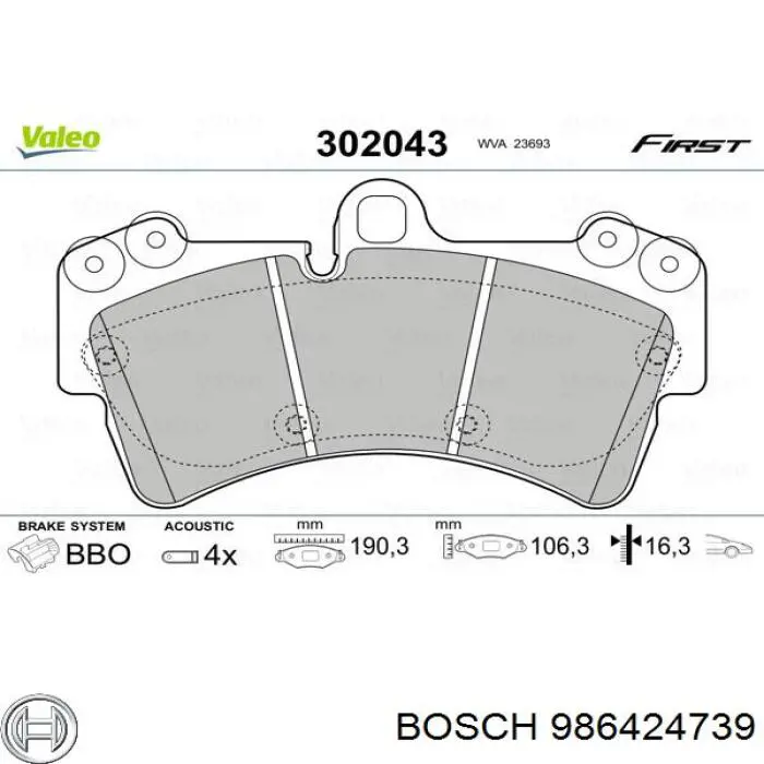 986424739 Bosch sapatas do freio dianteiras de disco
