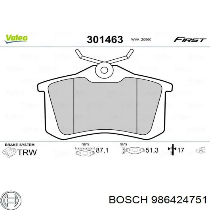 986424751 Bosch sapatas do freio traseiras de disco