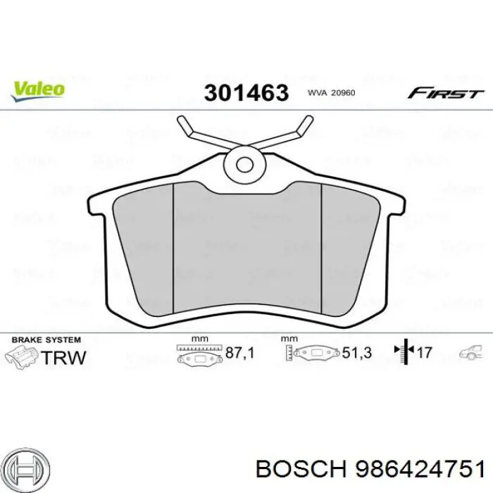 Задние тормозные колодки 986424751 Bosch