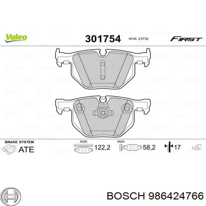 986424766 Bosch колодки тормозные задние дисковые