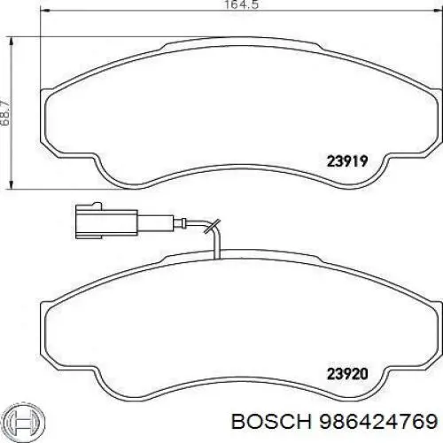986424769 Bosch колодки тормозные передние дисковые