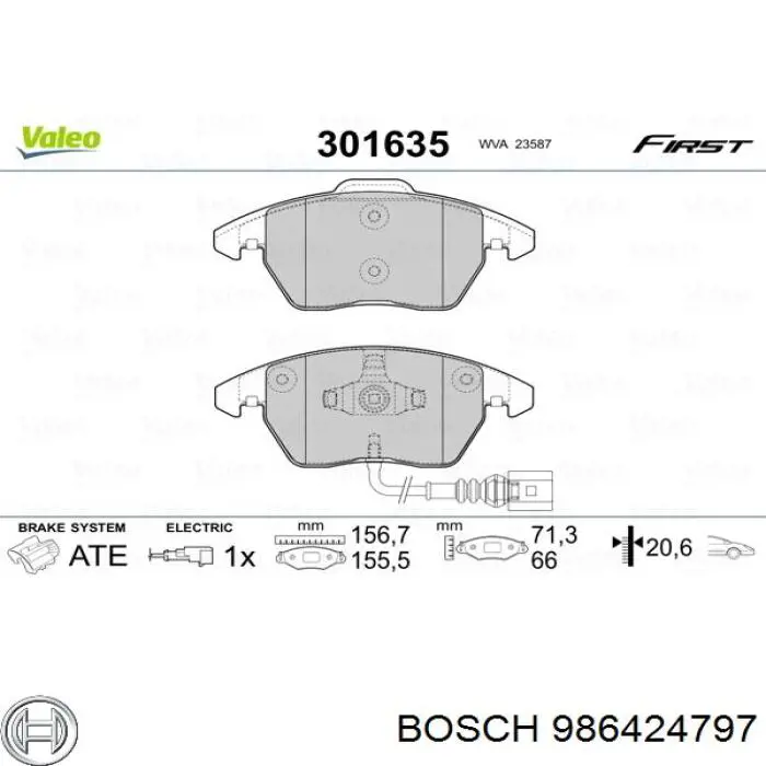 986424797 Bosch колодки тормозные передние дисковые