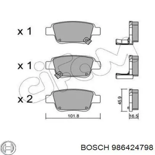 986424798 Bosch Колодки тормозные дисковые комплект