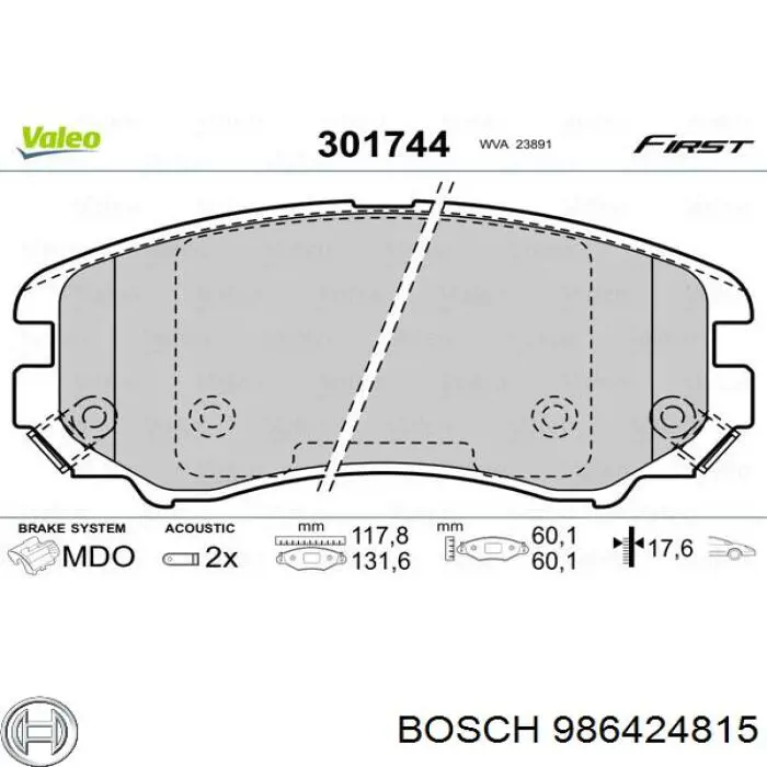 Купить 986424815 Bosch Колодки тормозные