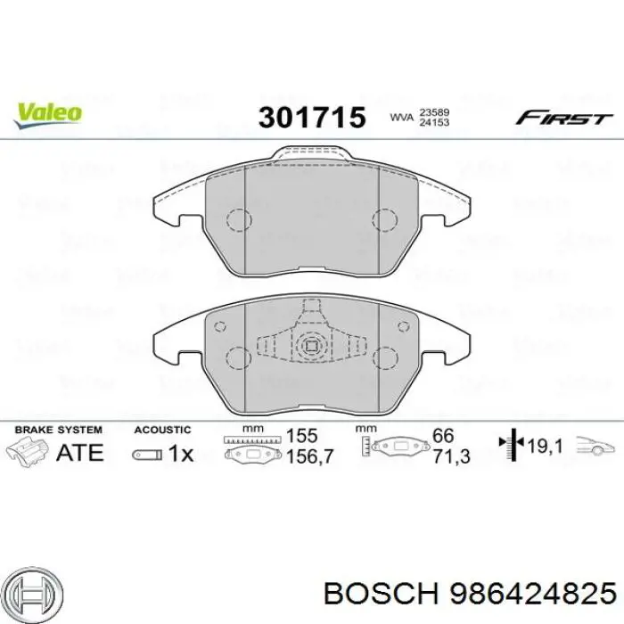 986424825 Bosch колодки тормозные передние дисковые
