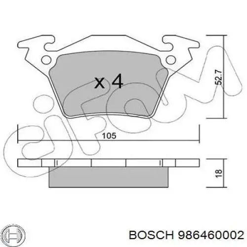 986460002 Bosch Колодки тормозные дисковые комплект