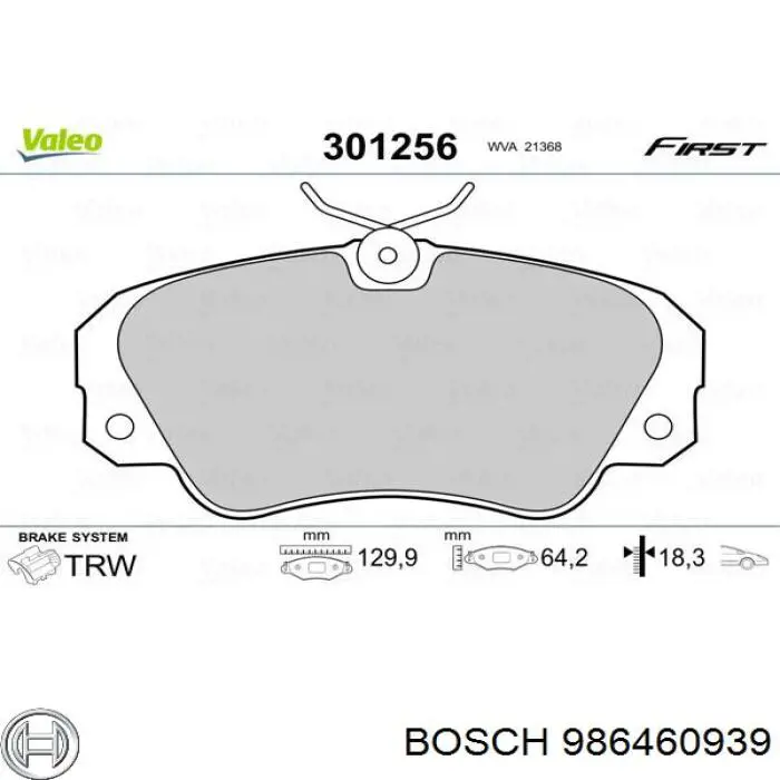 986460939 Bosch колодки тормозные передние дисковые