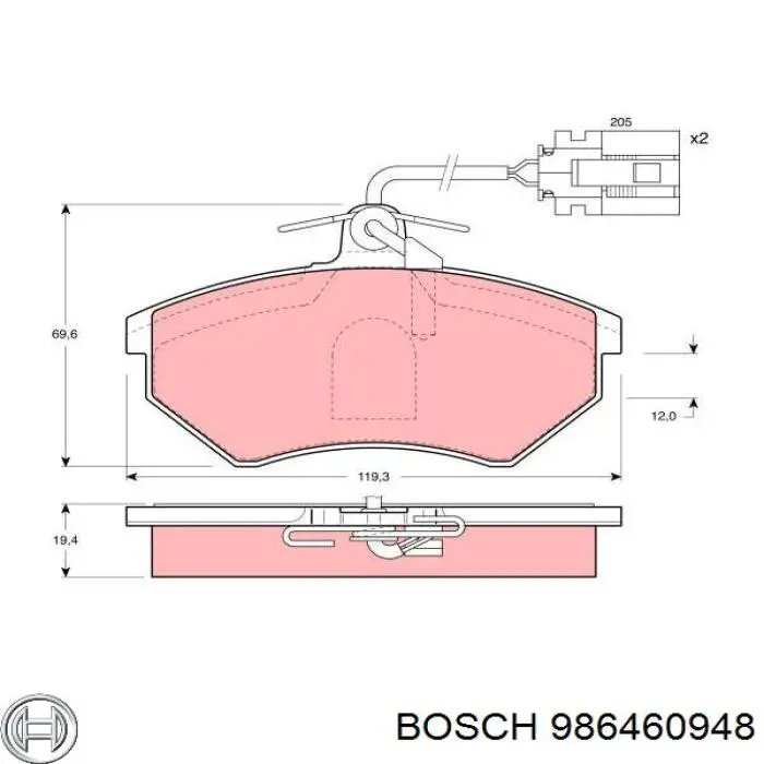 Передние тормозные колодки 986460948 Bosch