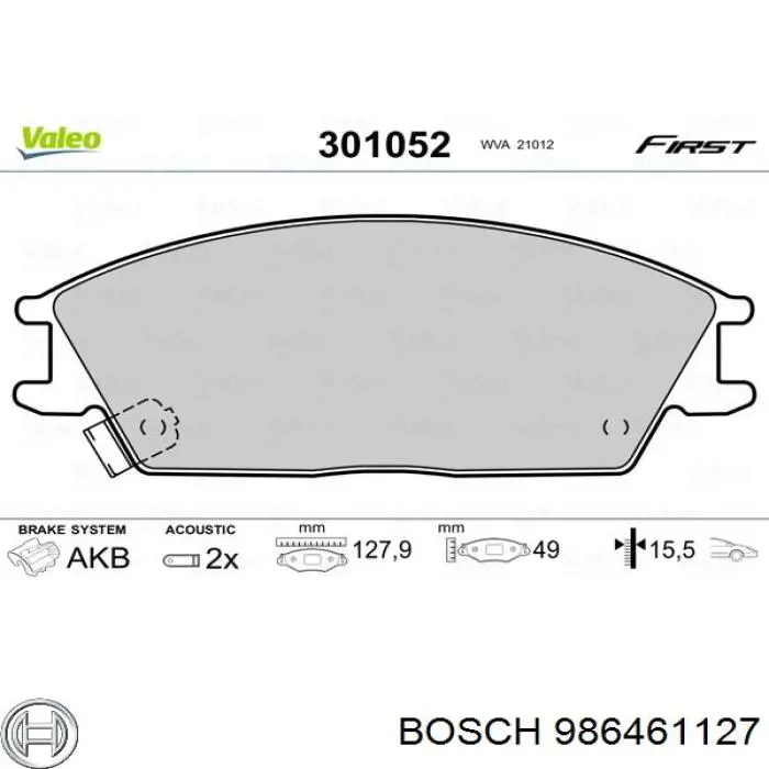 Передние тормозные колодки 986461127 Bosch