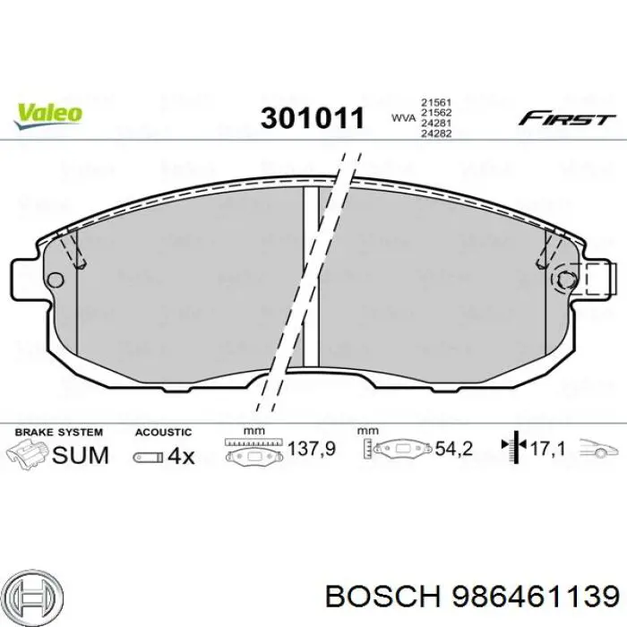 986461139 Bosch Колодки передние