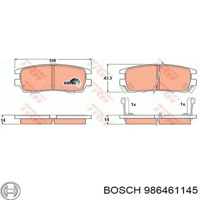 Задние тормозные колодки 986461145 Bosch