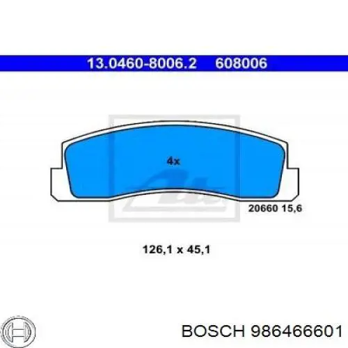Передние тормозные колодки 986466601 Bosch