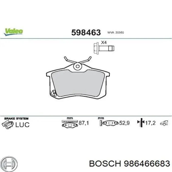 Задние тормозные колодки 986466683 Bosch