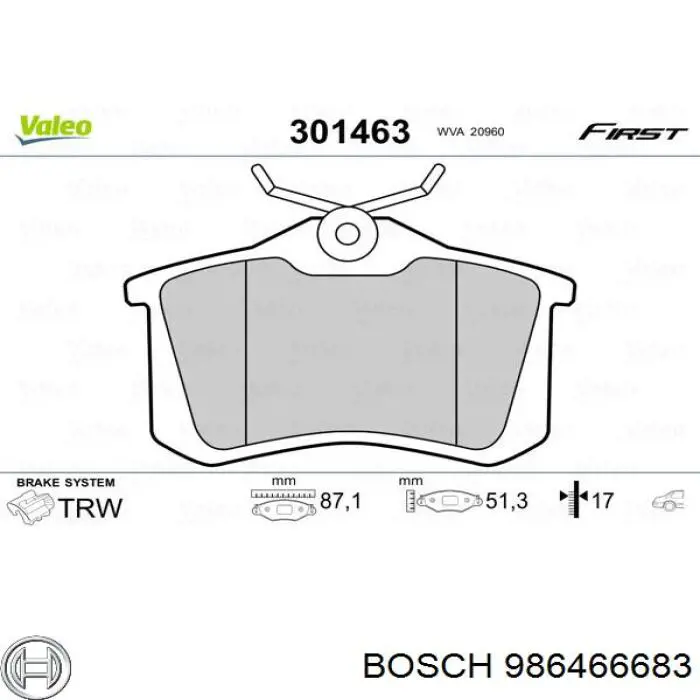 986466683 Bosch Колодки тормозные дисковые комплект