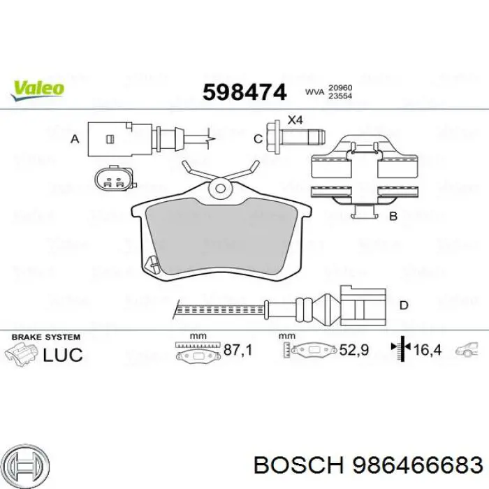 Купить 986466683 Bosch Колодки тормозные задние, дисковые