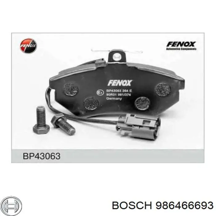 Передние тормозные колодки 986466693 Bosch