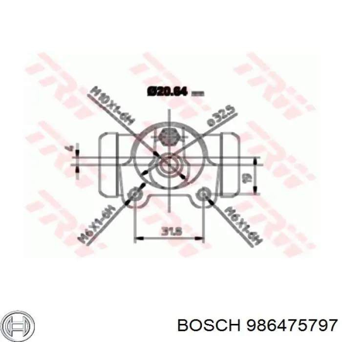 986475797 Bosch Цилиндр тормозной колесный, задний