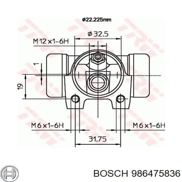 Cilindro de freno de rueda trasero 986475836 Bosch