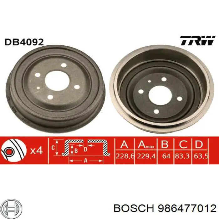 Тормозной барабан 986477012 Bosch