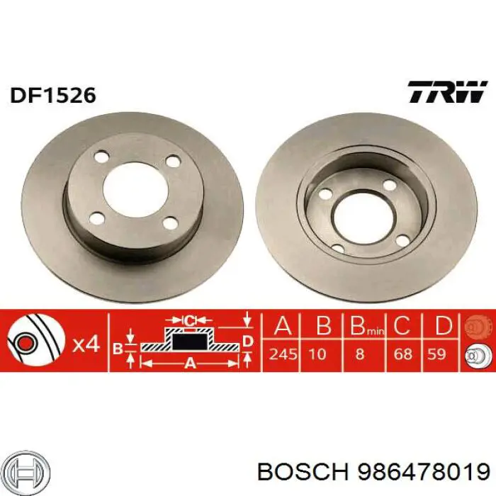 986478019 Bosch диск тормозной задний