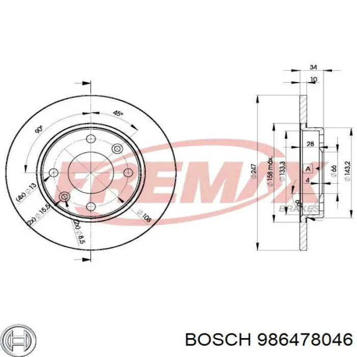 986478046 Bosch диск тормозной передний