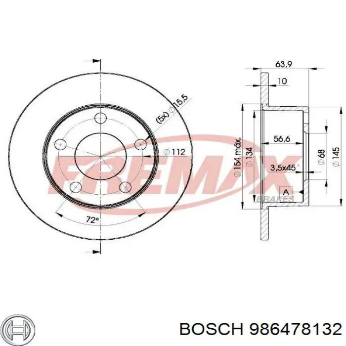 Тормозные диски 986478132 Bosch