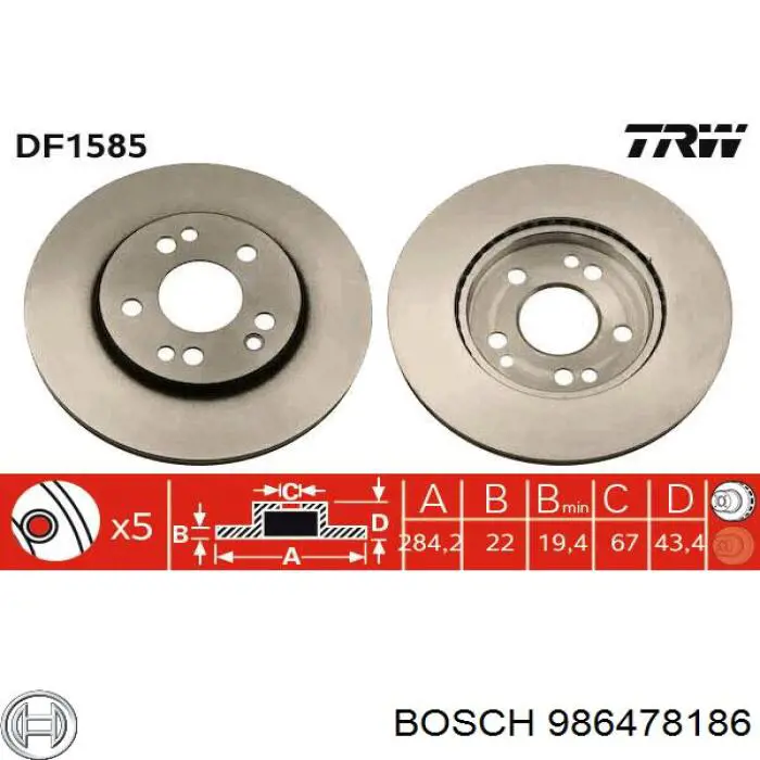 986478186 Bosch диск тормозной передний