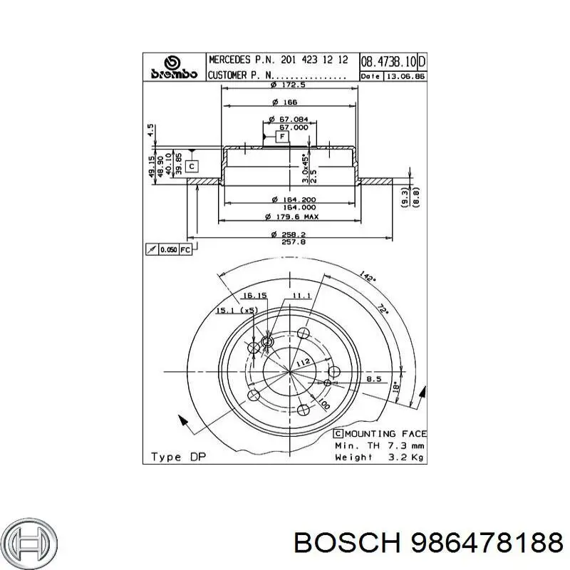 Задний тормозной диск Bosch 986478188 цена, от 21.11 USD