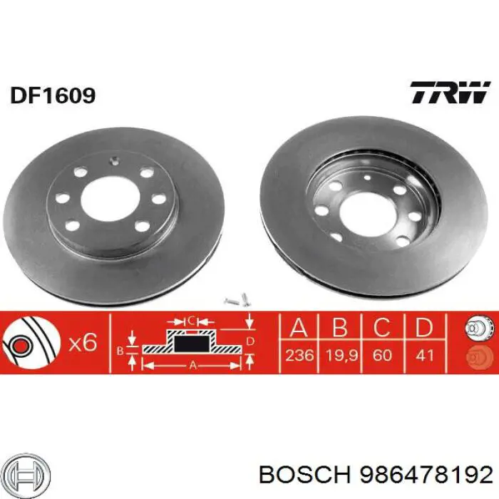 986478192 Bosch Диск тормозной передний