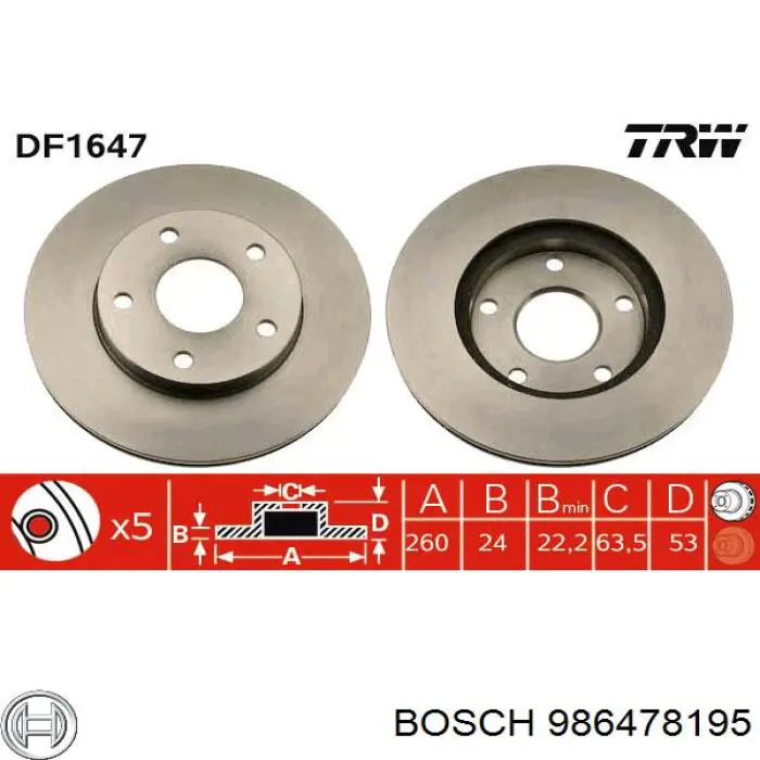 Передние тормозные диски 986478195 Bosch