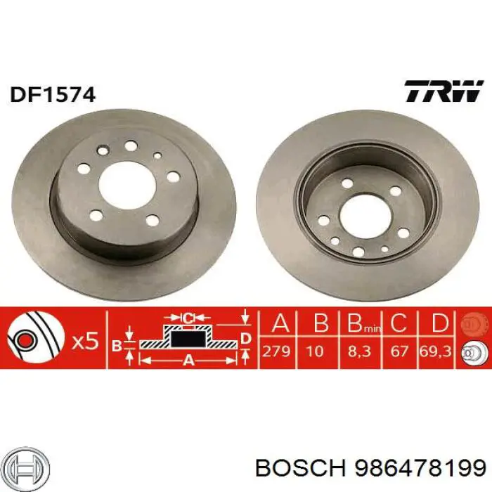 Тормозные диски 986478199 Bosch