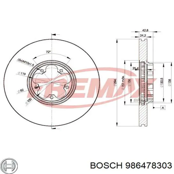 Передние тормозные диски 986478303 Bosch