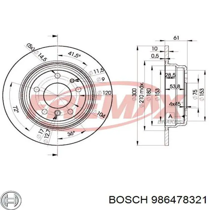 Задний тормозной диск Bosch 986478321 цена, от 36.71 USD