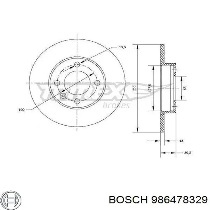 Тормоз дисковый передний Bosch 986478329 цена, от 24.96 USD