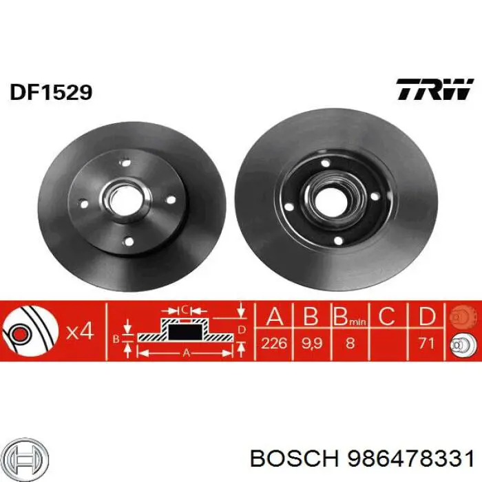 Задний тормозной диск Bosch 986478331 цена, от 29.31 USD