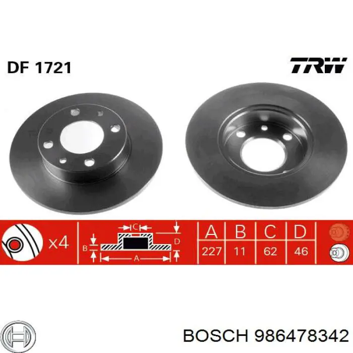 Купить 986478342 Bosch Диск тормозной задний