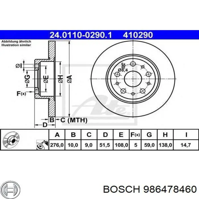 986478460 Bosch диск тормозной передний
