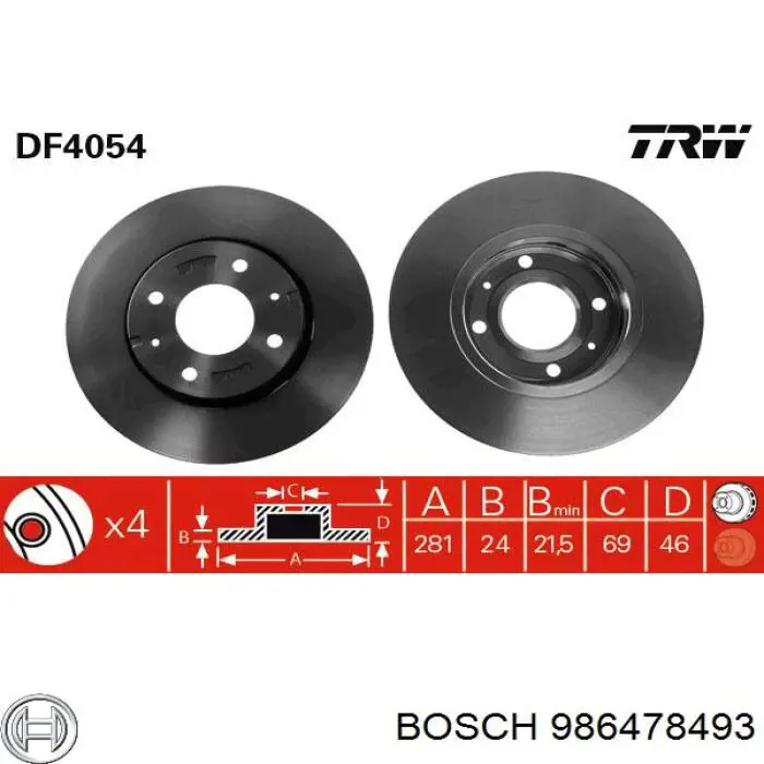 986478493 Bosch диск тормозной передний