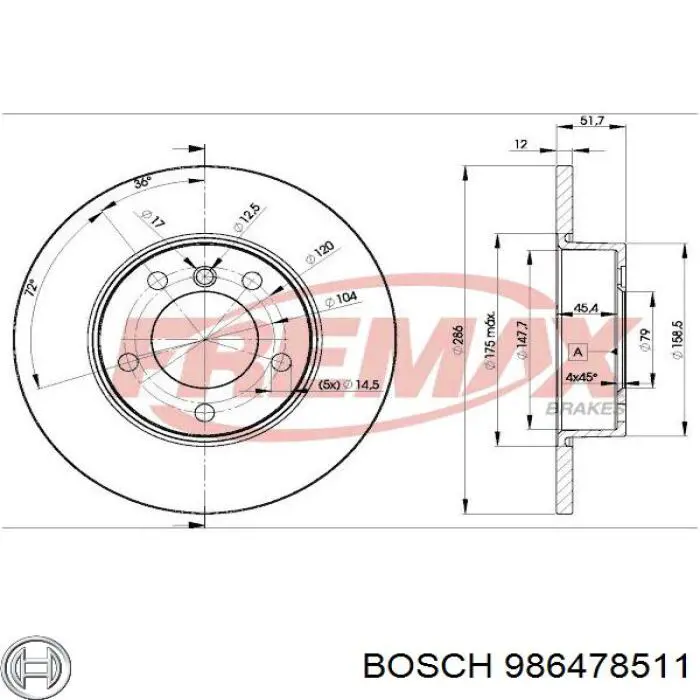 Тормоз дисковый передний Bosch 986478511 цена, от 32.42 USD