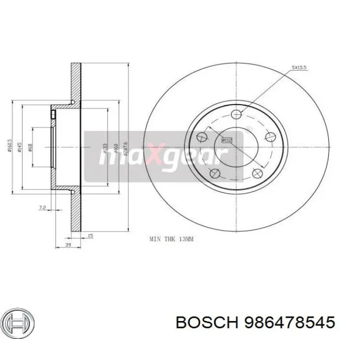 986478545 Bosch диск тормозной передний